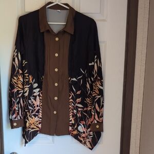 Chic Black and Brown Floral Women's Blouse